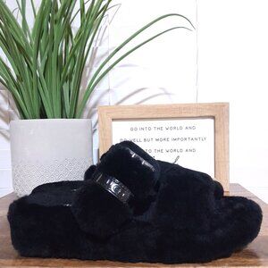 UGG Fuzz Yeah Black Fuzzy Slippers Buckle Accent 7